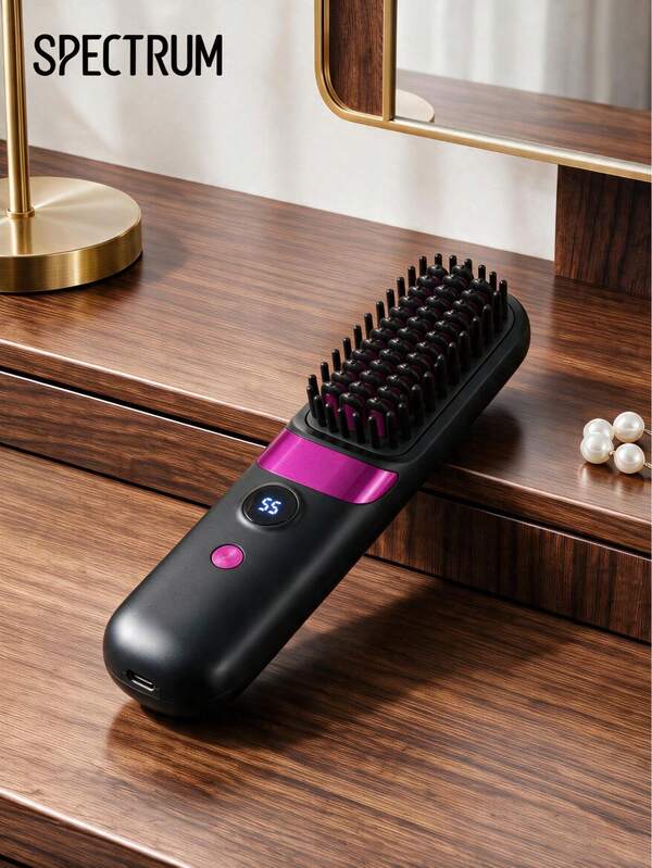 Cordless Wireless Hair Straightener Brush With Digital Temperature Display, Home‑Salon Hair Styling Tool, Travel‑Friendly Portable Hot Comb For On‑The‑Go & Daily Home Salon