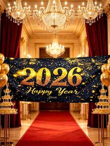 2026/2027 新年快樂橫幅 金色數位風 彩色紙碎派對背景布 黑白慶祝裝飾 多用途 室內外適用 居家辦公室婚禮 - 彩色 - 查看 8