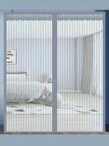 1pc Magnetic Screen Door - Available In Multiple Sizes, Self-Sealing Mosquito Net Door, Suitable For Bedroom/Patio Doors, Quiet Auto-Close, Breathable Magnetic Curtain, No Drilling Striped Magnetic Screen, Heavy Duty Retractable Mesh Door - Multicolor - View 5