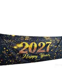 2026/2027 新年快樂橫幅 金色數位風 彩色紙碎派對背景布 黑白慶祝裝飾 多用途 室內外適用 居家辦公室婚禮 - 彩色 - 查看 3