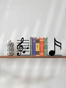 2PCS For Sheet Music And Books Powder Coated Metal Non Slip Sturdy Durable Music Note Staff Pattern Bookends Home Office Library Decor Gift For Music Lovers Christmas Valentine Day Trending - View 3