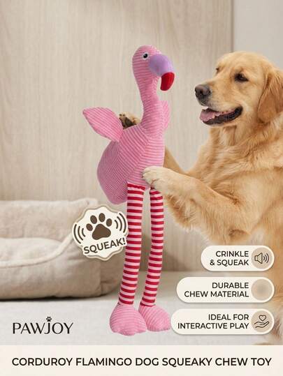 PETSIN Pink Flamingo Squeaky Plush Dog Toy, Adorable Tough Interactive Chew Toy For Medium Large Dogs
