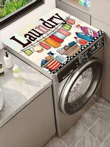 1PC Rubber Non-Slip Soft Washing Machine Cover Mat, Cartoon Text Print Absorbent Quick-Dry Top Protector, Dustproof Fade-Resistant, Ideal For Laundry Room, Kitchen, Dryer, Refrigerator, Home Appliance Decor - Multicolor - View 5