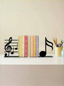 2PCS For Sheet Music And Books Powder Coated Metal Non Slip Sturdy Durable Music Note Staff Pattern Bookends Home Office Library Decor Gift For Music Lovers Christmas Valentine Day Trending - View 2