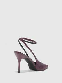 CUCCOO BIZCHIC Square Toe Patent Leather Women's Shoes, Elegant Temperament For Business Commuting, Fashionable And Versatile Back Lace-Up Solid Color Embossed - Burgundy - View 5