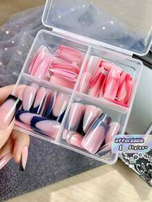 96pcs Rectangle Design French Acrylic Fake Nails Set, Easy To Wear French Manicure, Suitable For Women And Girls Daily Life And Party Use - Multicolor - View 1