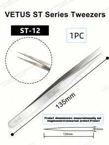 1PC Vetus ST Series Silver Pointed Tweezers, Stainless Steel Straight And Angled Tweezers For Eyelash Extensions, Available Models: ST-10/11/12/14/15/16/17 - Silver - View 21