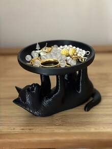 1PC Large 3D Printed Plastic Durable Lightweight Adorable Cat Shaped Jewelry Tray Storage Box With Key Holder Organizer For Desktop Vanity Bedroom Office Home Decor Birthday Christmas Gift - Multicolor - View 4