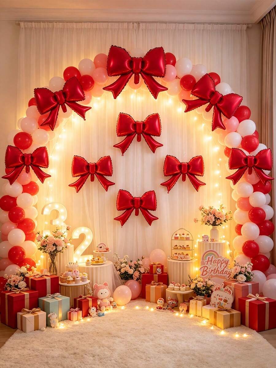 The Bow-Tie Aluminum-Foil Balloon Set Is Suitable For Birthday Parties, Engagement Ceremonies, Girl-Themed Banquets, And Interior Decoration Of Shops. - 6 22-inch bows. - View 1