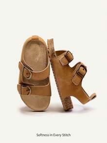 Cozy Pixies Fashionable Flat Buckle Beach Sandals For Boys, Soft And Comfortable, Suitable For Summer - Brown - View 1