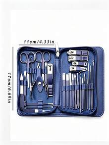 Blue Stainless Steel Nail Clipper Set With False Nails, Manicure Grooming Kit - Multicolor - View 3