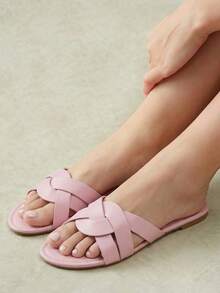 Styleloop Sandalias tipo chanclas cruzadas para mujer, estilo vacacional fresco, casual y cómodo para la playa - Rosa 01 - Ver 7