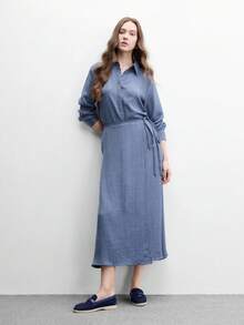 CUCCOO BIZCHIC 女款時尚深藍色麂皮拼接舒適通勤平底樂福鞋，適合購物與工作 - 深藍色 - 查看 6