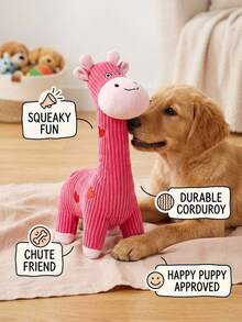 PETSIN Pink Corduroy Giraffe Dog Plush Toy, Squeaky Pet Chew Toy, Interactive Teething Stuffed Puppy Toy For Small Medium Dogs Relieves Separation Anxiety & Boredom - Valentine's Day Love Giraffe - View 1