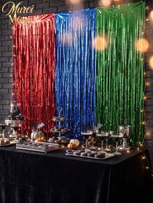 Muroi Mono 3 Stücke 2M Metallfolien-Fransen-Vorhang, glänzender Lametta-Tür-Streamer-Hintergrund, Fotobox-Requisite, Halloween-Party-Dekoration, geeignet für Geburtstag, Hochzeit, Verlobung, Valentinstag, Neujahr Wanddekoration - Mehrfarbig 2 - Übersicht 6