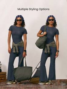 GLOWMODE Maxi 25L Canvas Adventure Tote With Two-Way Zippers & Logo Embroidery Workout Gym Daily Travel Vacation Wear - Portuguese tea green - View 3