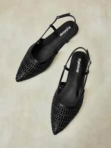 Styleloop Ladies Pointed Toe Real Woven Splicing Daily Travel Casual Versatile Fashion Sandals Flat - Black 1 - View 6