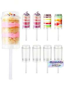 10pcs/20pcs Plastic Cake Push Pop Containers With Lids, Reusable Round Shape Push Up Cake Shooter Clear Cake Holders For Ice Cream Baking Molding - Clear - View 1