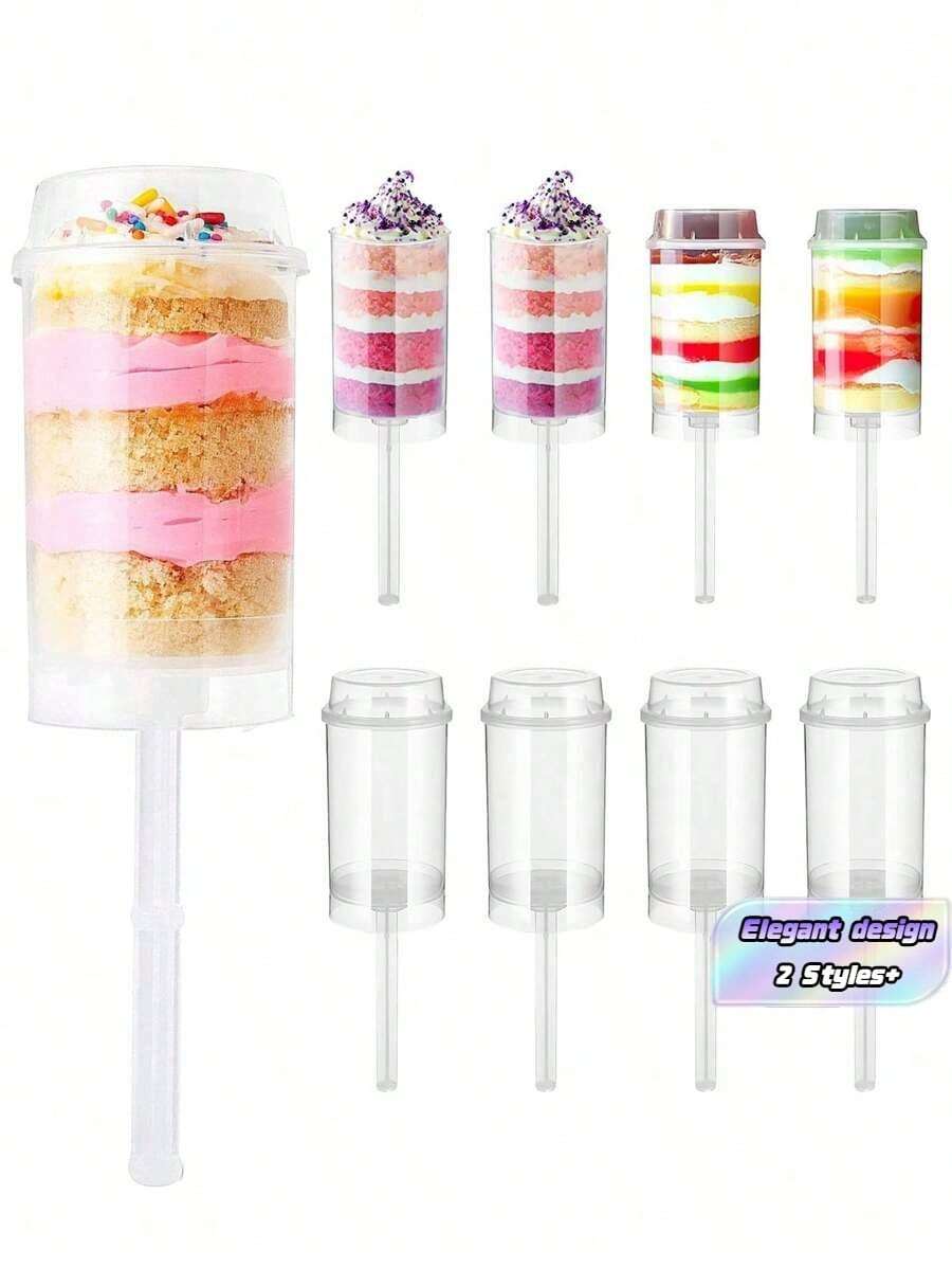 10pcs/20pcs Plastic Cake Push Pop Containers With Lids, Reusable Round Shape Push Up Cake Shooter Clear Cake Holders For Ice Cream Baking Molding - Clear - View 1