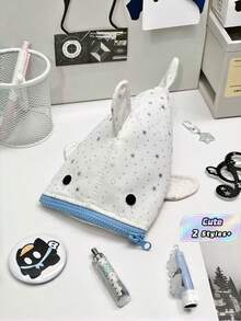 1PC Large Capacity Durable Lightweight Portable Waterproof Tear Resistant Zippered Cute Playful Star Shark Pattern Coin Purse Pencil Case Stationery Organizer Bag For School Office Teens Students Back To School Gift Essentials Home Travel - Single Piece - View 1