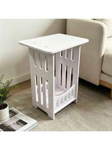 1pc Single‑Tier/Double Layer Space-Saving Minimalist Nordic Style White Mini Square Coffee Table Nightstand Side Table For Small Apartment Living Room Bedroom Home Furniture - Multicolor - View 4
