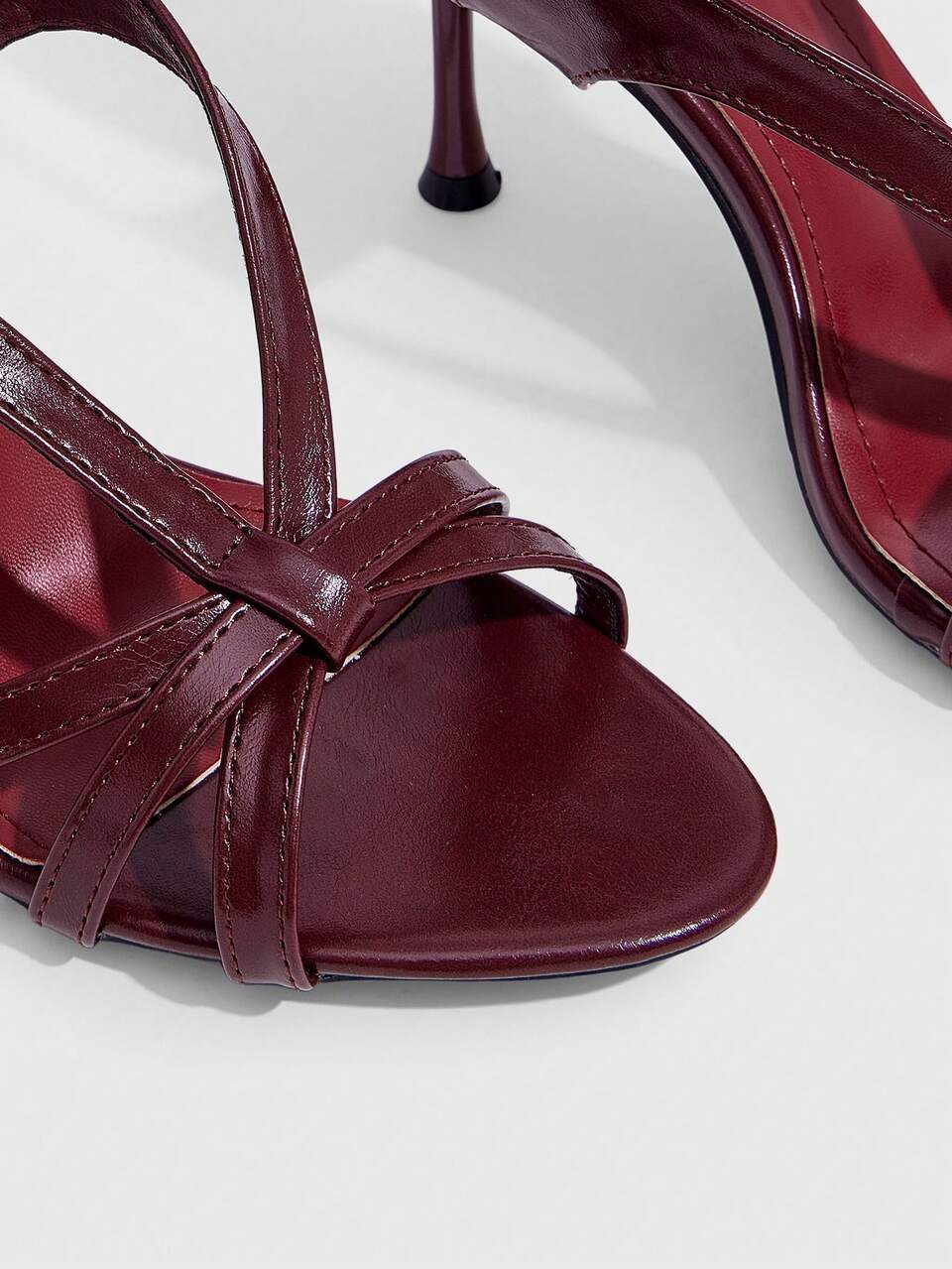 CUCCOO SZL Gentle Atmosphere Full, Retro Round Toe Crossed Stiletto Back Strap Slim Premium, Burgundy Stiletto Women's Sandals