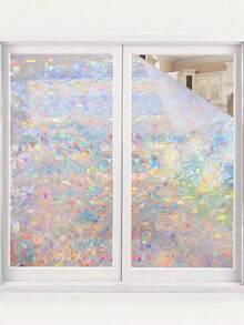No-Glue Static Cling Glass Window Film, 3D Laser Frosted Privacy Decal, Removable Durable Holographic, For Home Bathroom Bedroom Office Storefront Decor - crescent moon - View 8