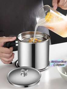 1pc Stainless Steel Oil Filter Containers, Oil Storage Bottle, Oil Storage Cup With Lid, With Strainer For Kitchen,Deep Fryer Oil Storage, Stainless Steel Oil Container, Multifunctional Oil Filter Pot For Kitchen, Christmas - Silver - View 1