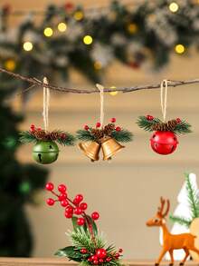 1 Buah Hiasan Lonceng Natal Bulat dengan Pita, Dekorasi Gantung untuk Pohon Natal Meriah, Hadiah Liburan, Pesta, Aksen Rumah, Berkualitas Tinggi, Sedang Tren Saat Ini - warna-warni - View 2