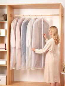 10PCS/5pcs/1pc Garment Dust Cover, Semi‑Transparent Thick Zipper Waterproof Suit Cover, Wedding Dress Protector, Back To School Supply, Wardrobe & Travel Use, Home Storage Organizer, Christmas Housewarming Gift, Clothing Protector, Garment Storage. - White - View 3