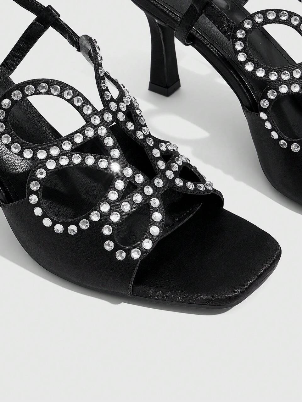 CUCCOO SZL Ladies Square Toe Gorgeous Hot Diamond Hollow Upper High Heel Buckle Sandals Fashion Dinner Party Wear