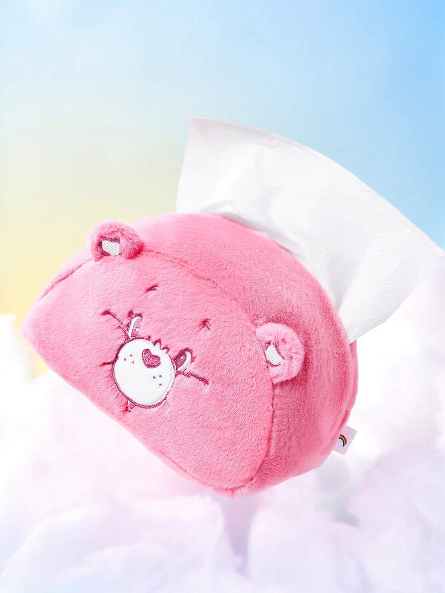SHEIN X Care Bears 1個裝毛絨卡通刺繡面紙盒,可愛3D設計,精緻刺繡,適用於居家、汽車、辦公室,適合多種面紙尺寸 - 粉色 - 查看 1