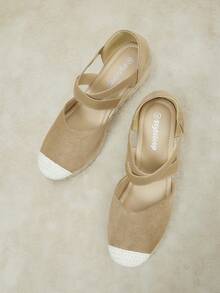 Styleloop Ladies, Rubber Band Cross Strap, Straw Rope, Sandals, High Heels. Fall Shoes - Khaki - View 11