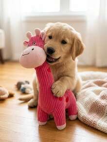 PETSIN Pink Corduroy Giraffe Dog Plush Toy, Squeaky Pet Chew Toy, Interactive Teething Stuffed Puppy Toy For Small Medium Dogs Relieves Separation Anxiety & Boredom - Valentine's Day Love Giraffe - View 3