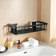 2pcs Wall-Mounted Bathroom Shelves, No Drilling Required - Large Capacity, Lightweight, Space-Saving Makeup And Toiletry Storage Rack, Stylish Metal Design, Hypoallergenic Plastic, Suitable For Bathroom And Kitchen, Bathroom Accessories - Black - View 5
