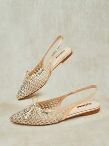 Styleloop Ladies Pointed Real Woven Splicing Daily Travel Casual Versatile Fashion Sandals Flat Summer Shoes - Gold 4 - View 6
