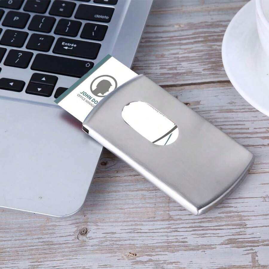 Stainless Steel Business Card Holder, Push-Up Slim Portable Card Case, One-Touch Metal Name Card Box For Men Women, Compact Professional Office Supplies, Durable Pocket Card Organizer Business Gift - one size fits all - View 1