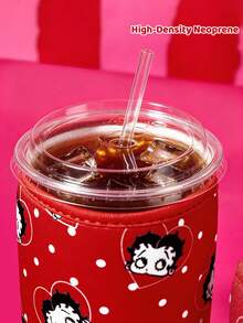 Betty Boop x SHEIN 1Pc Cute Printed Fabric Cup Holder, Neoprene Cup Sleeve Thermal Insulation Material, Reusable, S/M/L Three Sizes, Suitable For Different OZ Coffee Cups - Red - View 4