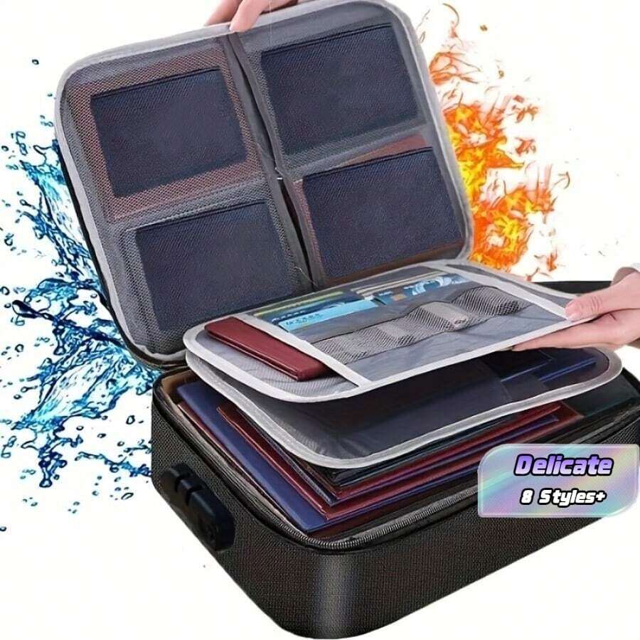 1-Piece Black File Organizer Bag, Multi-Layered With Large Capacity, 2/3 Layer Storage Boxes With Lock, Waterproof Zipper, Portable Travel And Home Storage Bag, Suitable For Files, Laptops, Certificates, Back To School Supplies - Black - View 1