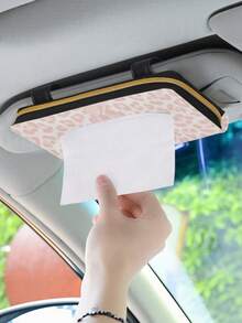 1PC PU Leather Metal Zipper Clip Visor Mount Seat Back Multifunctional Pink Leopard Print Car Tissue Box Holder Car Napkin Dispenser For Car SUV Truck Car Interior Storage Organizer Auto Accessories - A - View 2