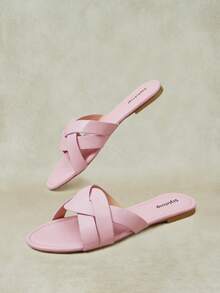 Styleloop Sandalias tipo chanclas cruzadas para mujer, estilo vacacional fresco, casual y cómodo para la playa - Rosa 01 - Ver 3