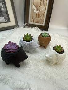 1PC Small Size Durable Non Slip Waterproof Rustproof Scratch Resistant Realistic Hedgehog Shape Modern Style Cute Succulent Plant Pot Planter Desktop Desk Home Office Bookshelf Window Sill Decor Garden Gift Housewarming Birthday - multicolor - View 3