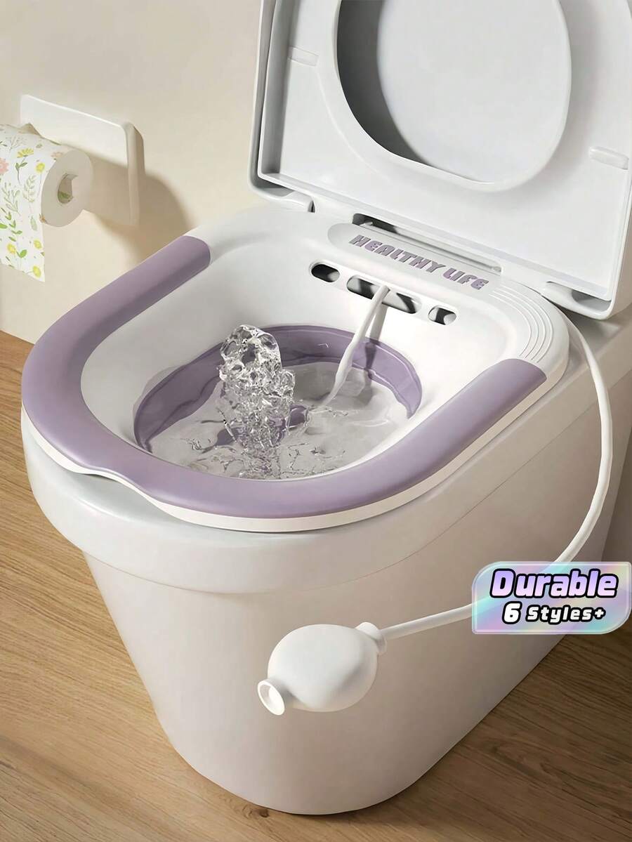 Foldable Sitz Bath With Rinsing Hose & Drain Hole, Wider Deeper Basin, Portable Soaking Tub For Hemorrhoid Relief, Postpartum Feminine Care, Home, Bathroom, Travel, Hospital, Maternity Daily Self‑Care Supplies