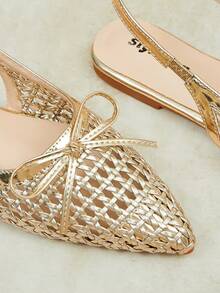 Styleloop Ladies Pointed Real Woven Splicing Daily Travel Casual Versatile Fashion Sandals Flat Summer Shoes - Gold 4 - View 4