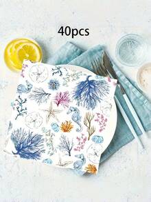 20/40/60/100 PCS Disposable Beach Themed Beverage Napkin Set Perfect For Summer Pool Parties Bathroom Decoration Hand Towel Alternative Decorative Ocean Print Also Great For Halloween Christmas Holiday Season Festive Events - View 10