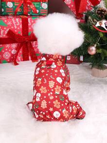 PETSIN 1pc Universal Pet Clothing For Cats And Dogs, Fully Printed With Christmas-Themed Designs - Full-Body Coveralls For Pets, Suitable For Small Dogs At Christmas Parties Or Daily Home Wear, Can Be Layered With Coats For Warmth - Multicolor - View 3