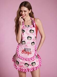 Betty Boop x SHEIN 1pc Cute Design Kitchen Apron, Baking Apron, Ruffle Bow Decor, Adorable Apron, S & M Two Sizes, Parent-Apron - Multicolor - View 1
