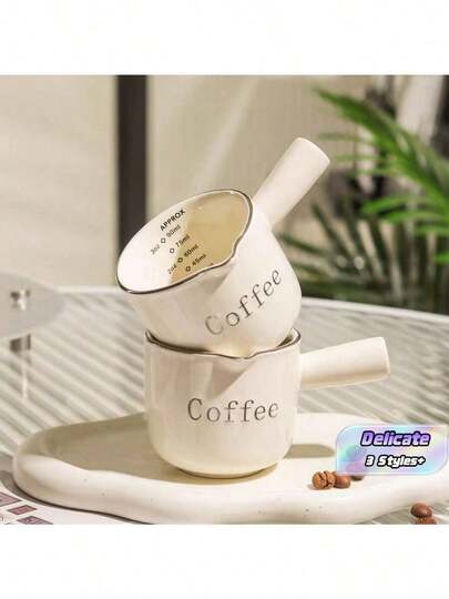 1/2 stuks 90 ml espressokopjes met handvat, keramische espressokopjes met V-vormige mond, koffiemaatbeker en kan voor het maken en opschuimen van espresso, ideaal voor espressoliefhebbers