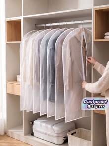 10PCS/5pcs/1pc Garment Dust Cover, Semi‑Transparent Thick Zipper Waterproof Suit Cover, Wedding Dress Protector, Back To School Supply, Wardrobe & Travel Use, Home Storage Organizer, Christmas Housewarming Gift, Clothing Protector, Garment Storage. - White - View 2