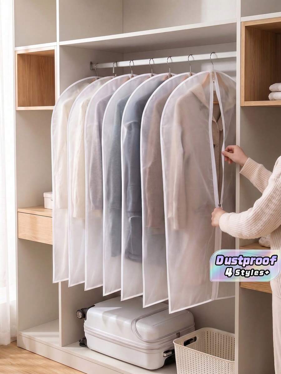 10PCS/5pcs/1pc Garment Dust Cover, Semi‑Transparent Thick Zipper Waterproof Suit Cover, Wedding Dress Protector, Back To School Supply, Wardrobe & Travel Use, Home Storage Organizer, Christmas Housewarming Gift, Clothing Protector, Garment Storage.